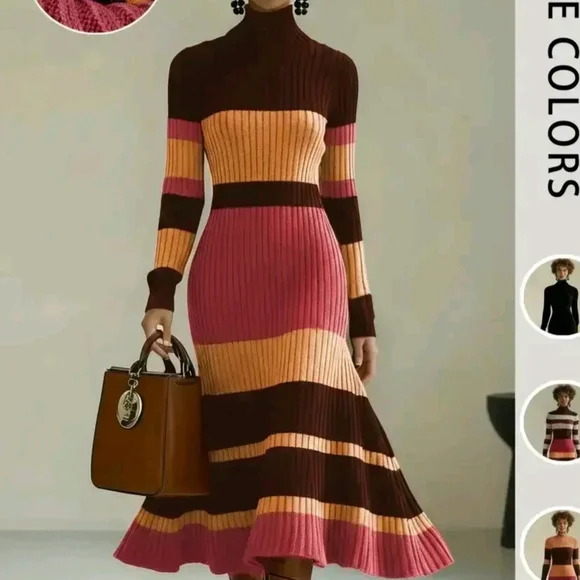 Striped Multicolor Knit Dress - Picture 1 of 6